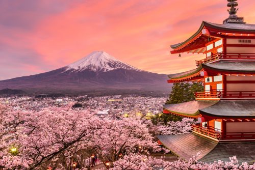 Fujiyoshida,,Japan,At,Chureito,Pagoda,And,Mt.,Fuji,In,The